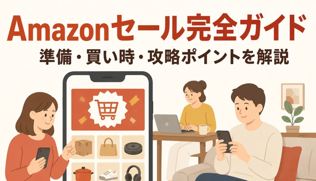 セール画面を表示したスマートフォンとカートのアイコン