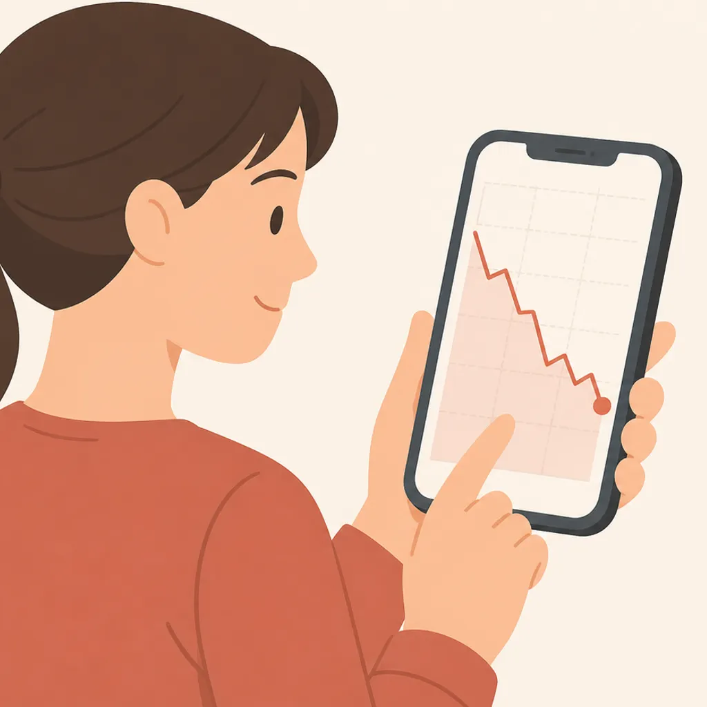商品の価格推移グラフを表示したスマートフォン