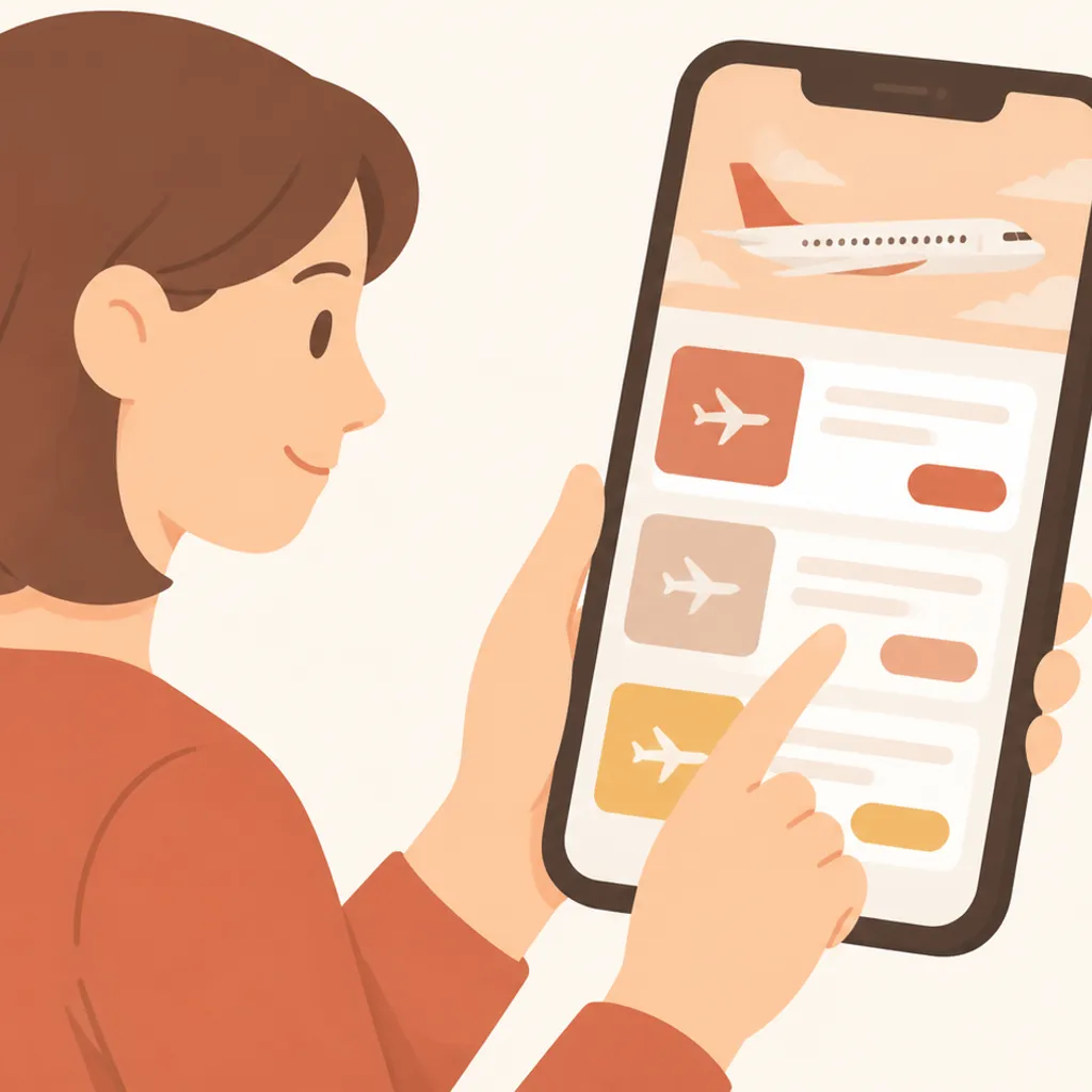 スマートフォンに表示された航空券の料金一覧画面