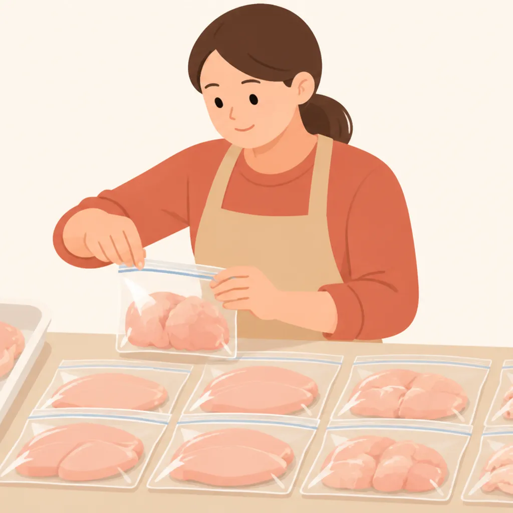 大容量パックの肉を1食分ずつ小分けした保存袋