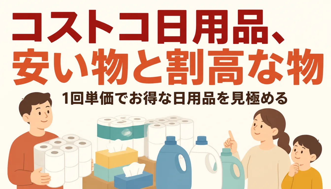 大容量パックの紙製品と洗剤ボトルが積まれた様子