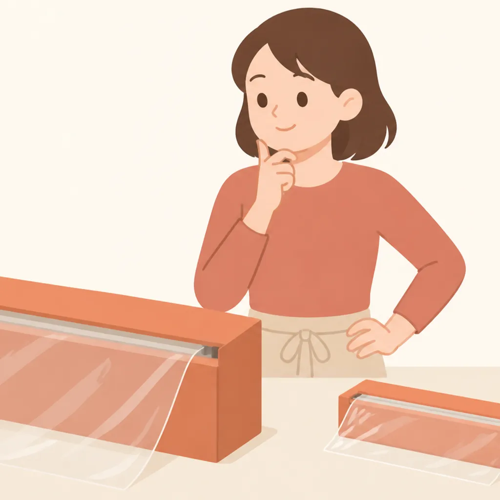 大きな業務用ラップと国産ラップを並べて比べたところ