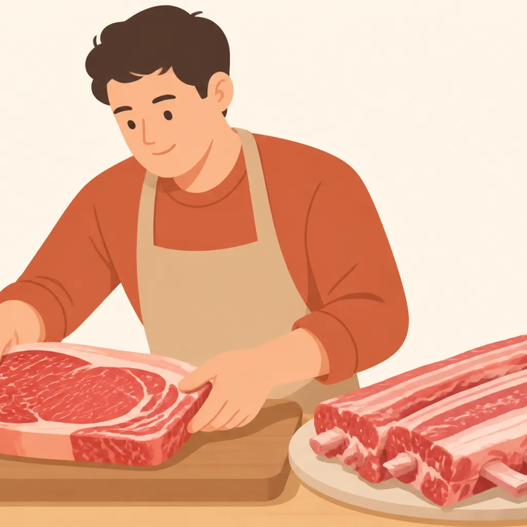 厚切りステーキ肉と骨付きスペアリブ