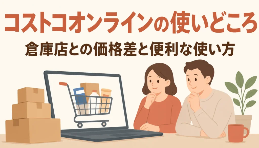 ノートパソコンでの通販注文と積まれた配達用の段ボール箱