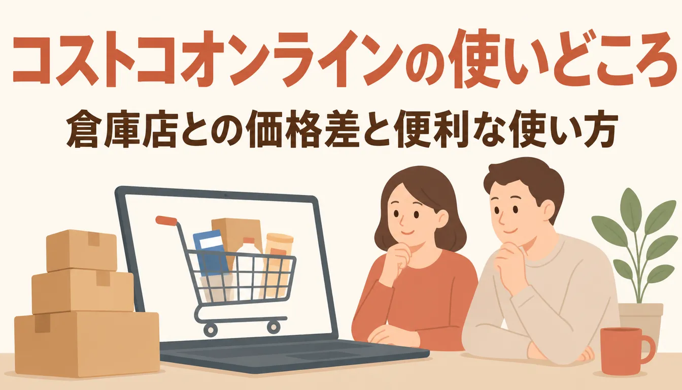 ノートパソコンでの通販注文と積まれた配達用の段ボール箱