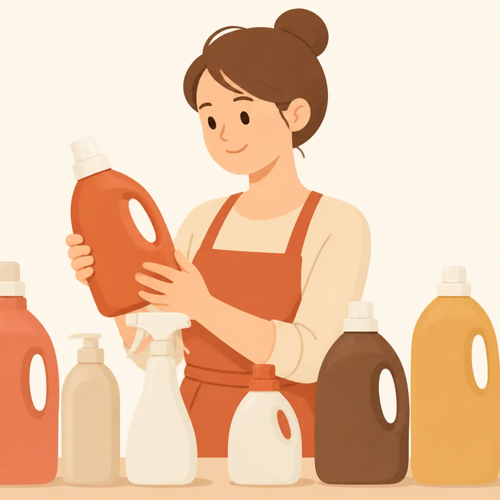 サイズの違う洗剤ボトルが並んだ様子