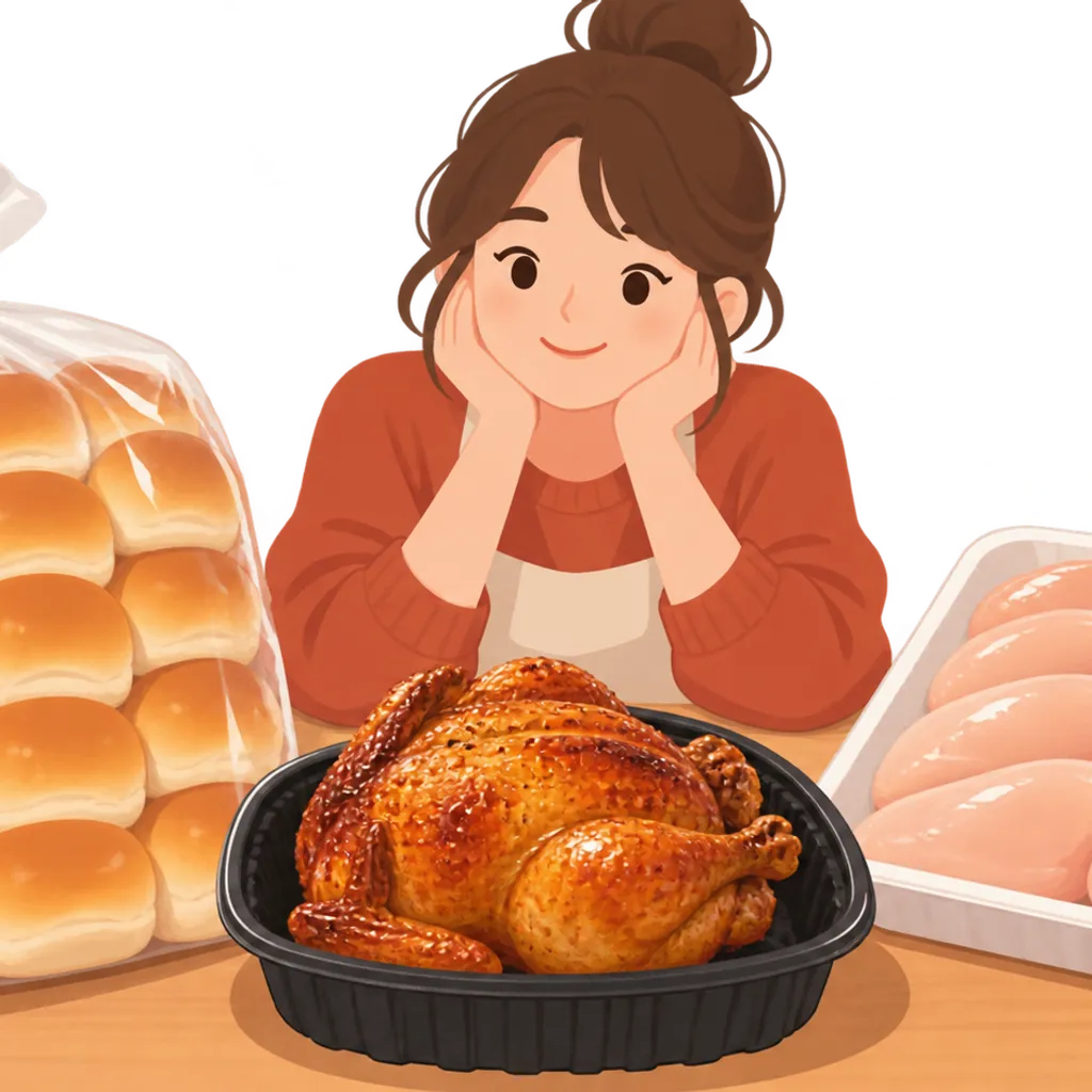 ディナーロールとロティサリーチキンなどの定番食品