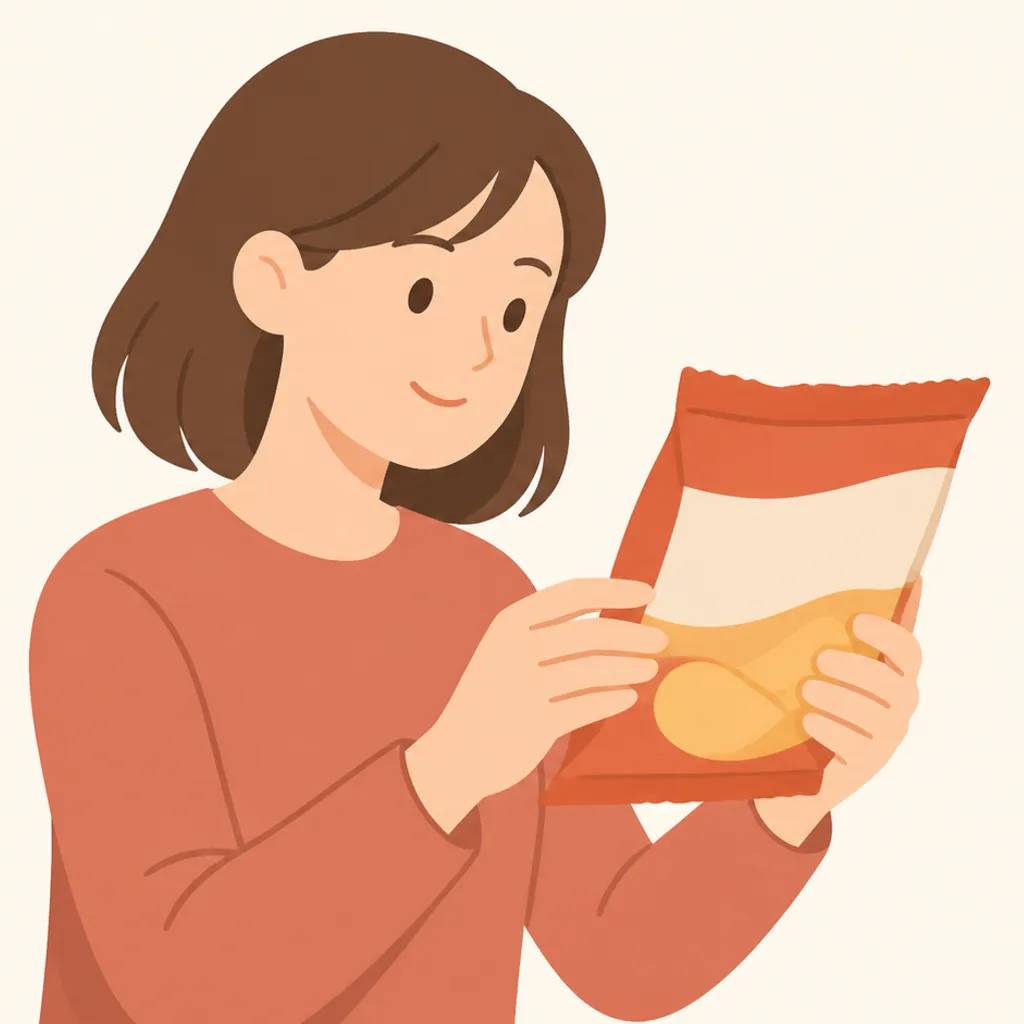 お菓子の値札や表示を確認する手元