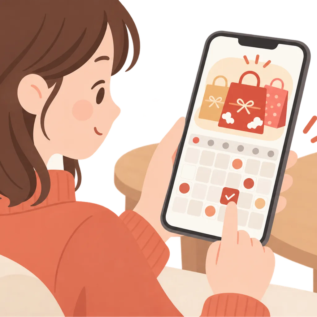 スマホで福袋のネット予約日程を確認する画面
