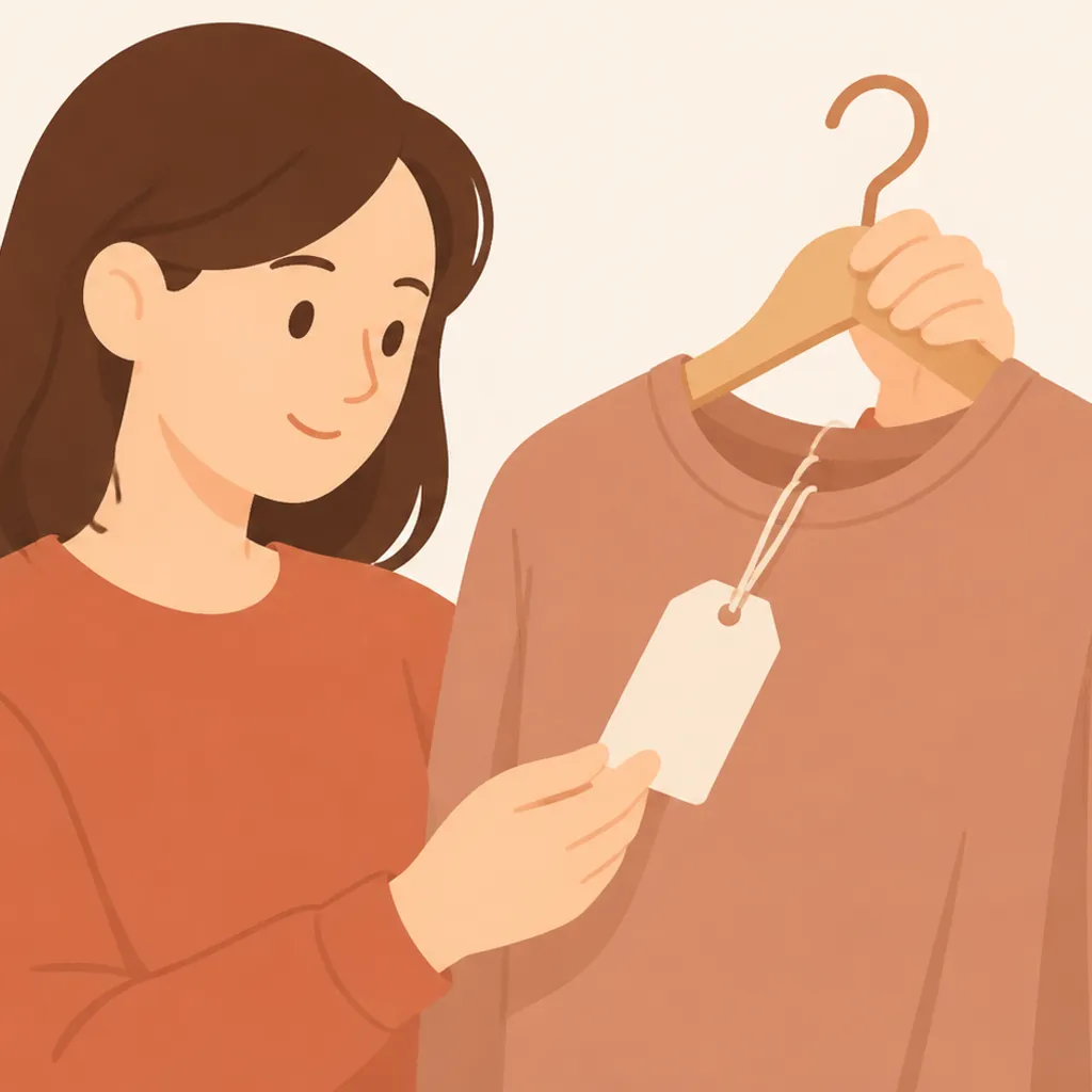 洋服に付いたサイズタグのアップ