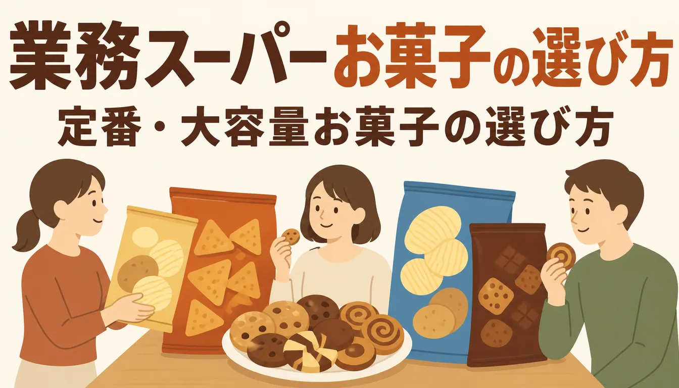業務スーパーの大容量お菓子と輸入菓子の売り場イメージ