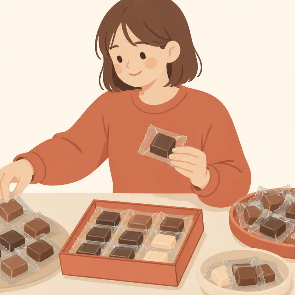 個包装のチョコレート菓子を並べた様子