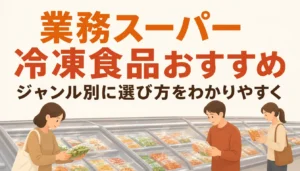 業務スーパーの冷凍ケースに並ぶ冷凍食品