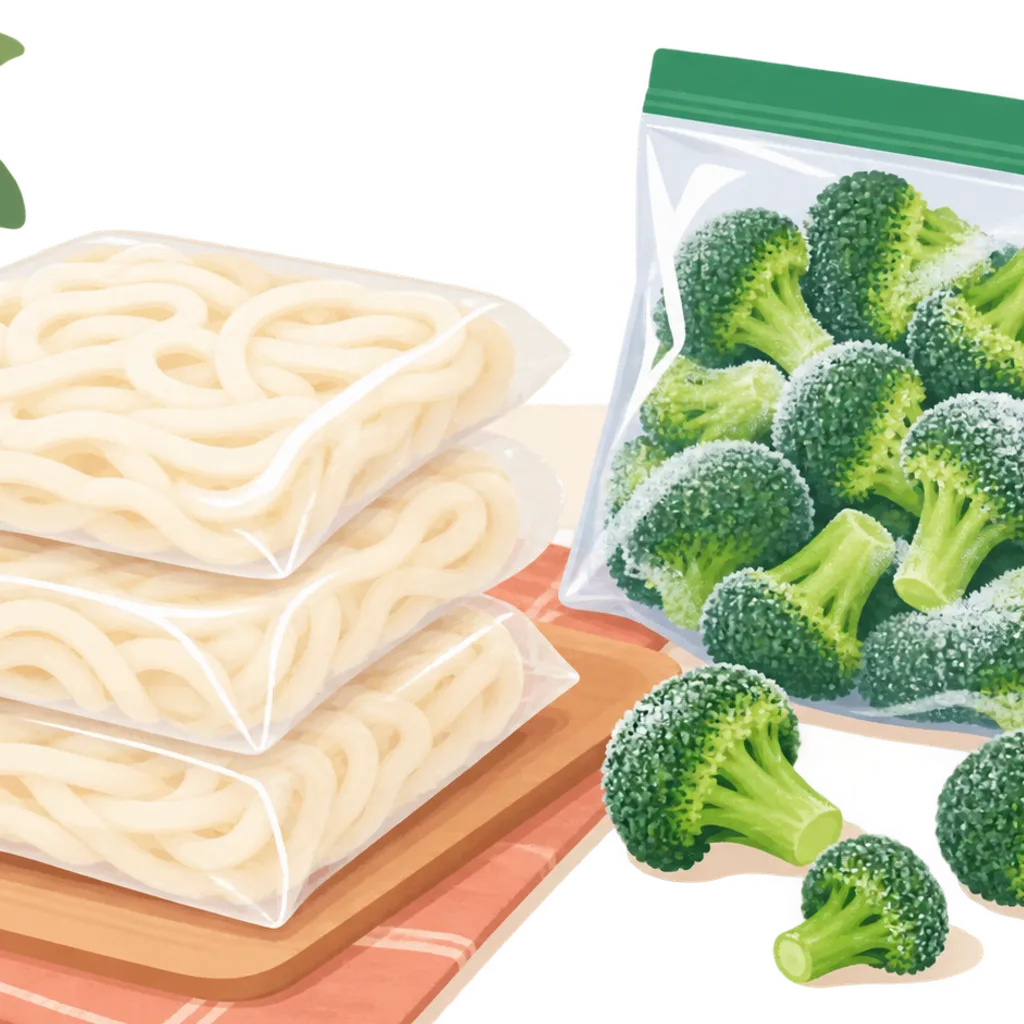 冷凍讃岐うどんと冷凍ブロッコリーのパック