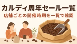 クラフト紙袋に入った焙煎コーヒー豆とスコップ