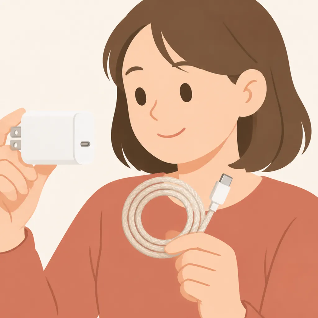 買い替えた小型のUSB-C充電器とケーブル