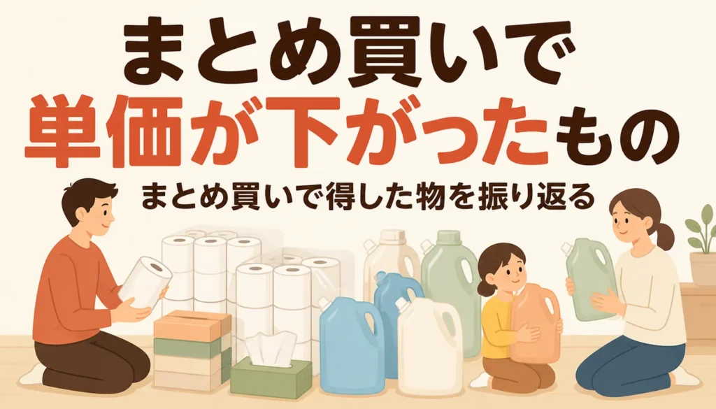 まとめ買いした日用品のストックを積み上げた様子