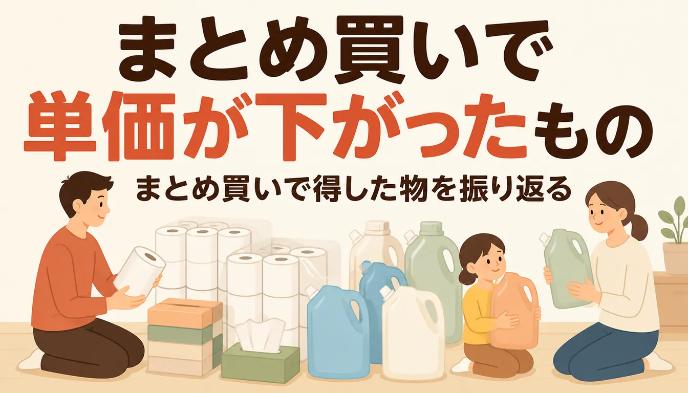 まとめ買いした日用品のストックを積み上げた様子
