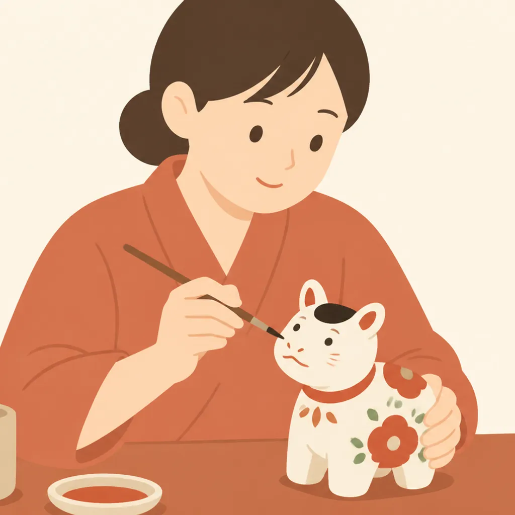 郷土玩具風の縁起物を思わせるイラスト