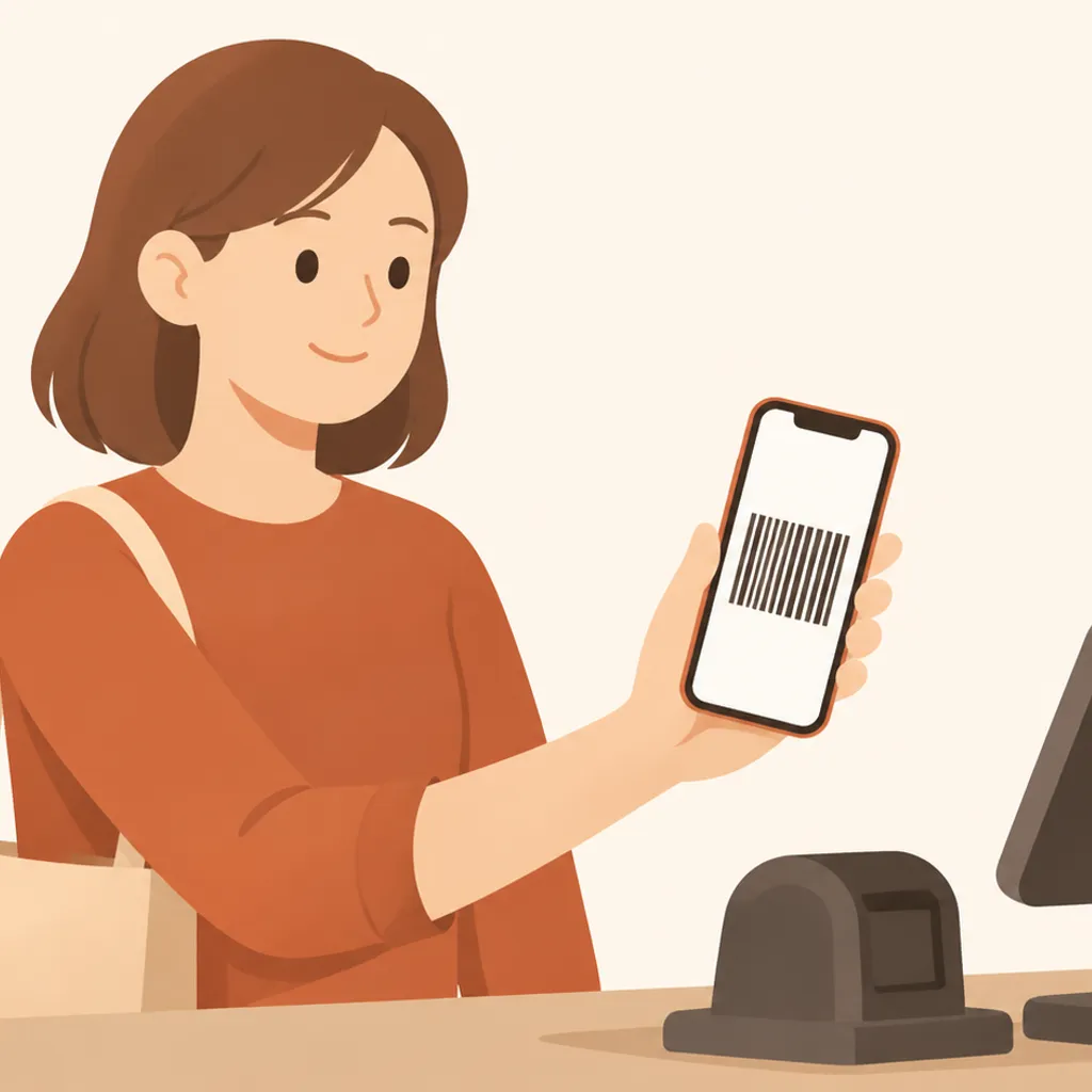 レジで提示する会員証バーコードを開いたスマホ