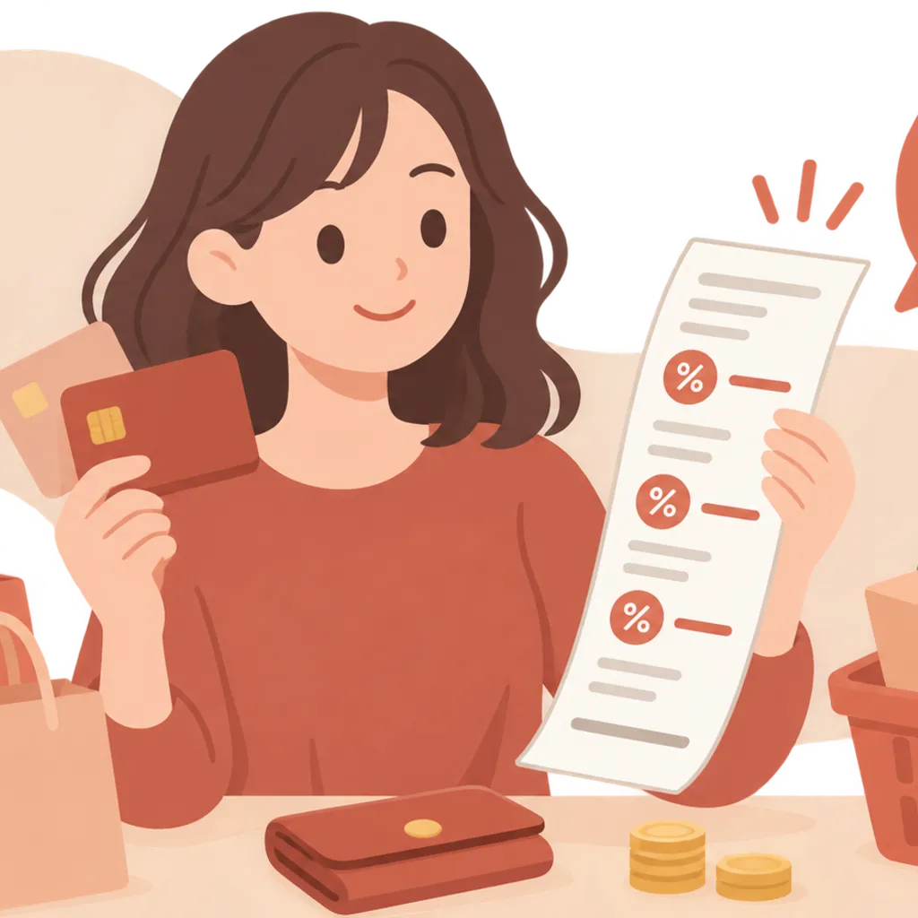 割引が記載されたレシートとクレジットカード