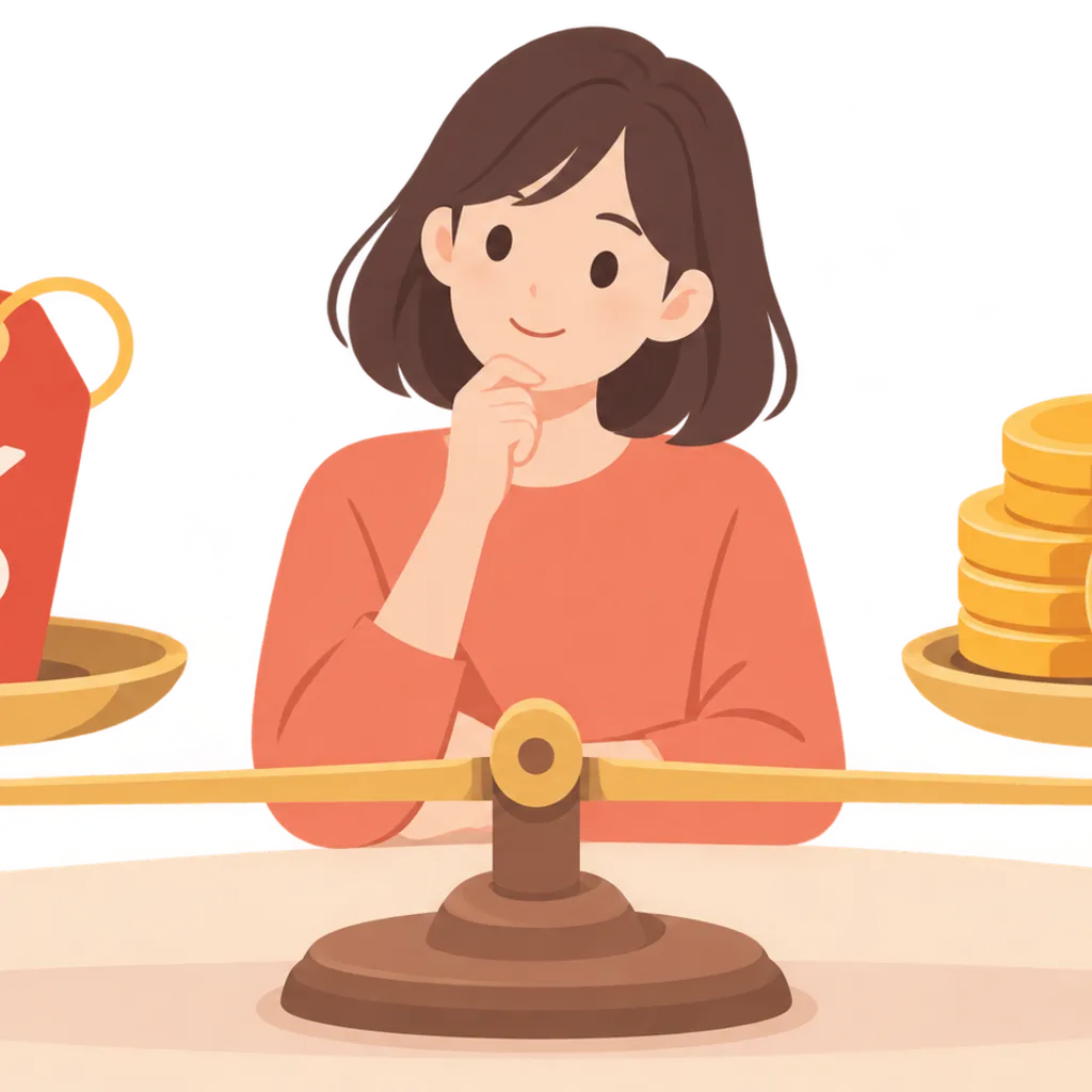値引きとポイントを天秤にかけて比べるイメージ