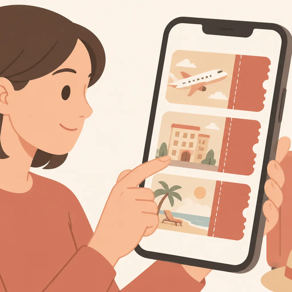 旅行予約のクーポン一覧が表示されたスマートフォンの画面