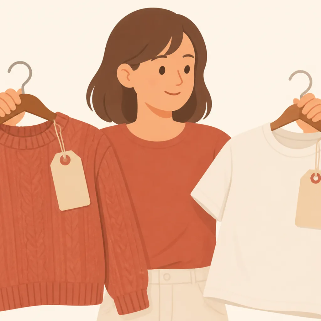 値札が重ね貼りされたニットとTシャツ