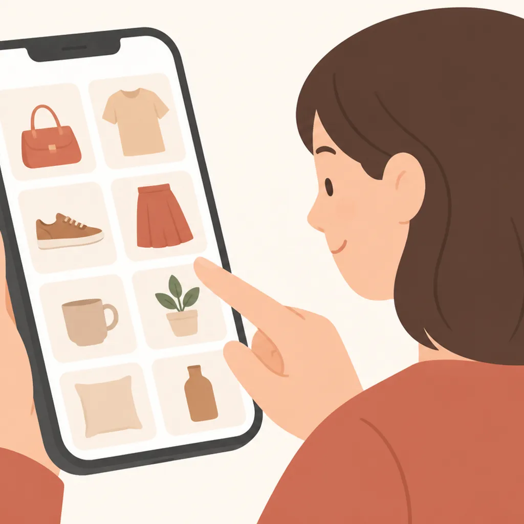 通販の商品ページを表示したスマートフォン